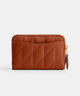 COACH スモールジップアラウンドカードケースピロー ブラウン キルティング スモール ジップ アラウンド カード ケース・ピロー キルティング